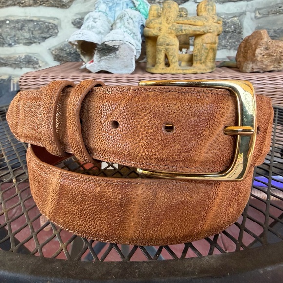 JB Hill Men's Tan Elephant Belt with Gold-Tone Buckle